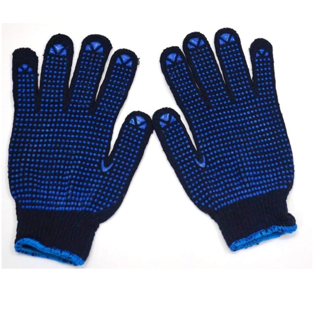 Seamless, Knitted PVC Dotted Gloves (Blue)